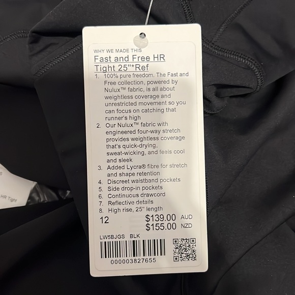 NWT lululemon Fast and Free Reflective High-Rise Tight 25" size 4 Black - Picture 7 of 7